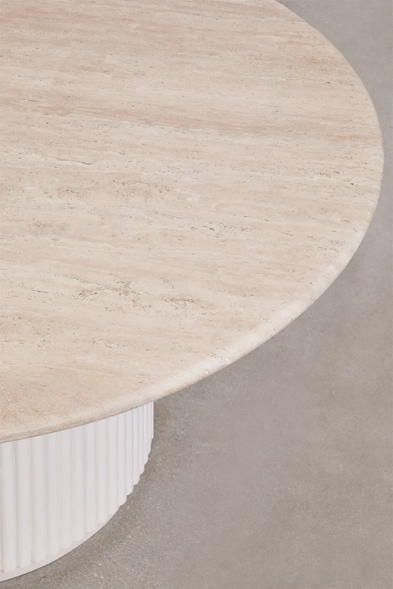 Giselda - Tavolo da pranzo rotondo in pietra naturale e legno di mango Ø100 Ø120 Ø140