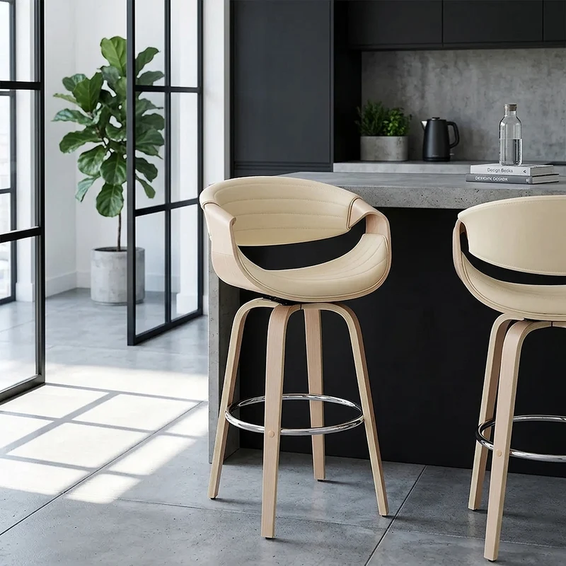Sgabello Ecopelle Legno - Jefferson Crema