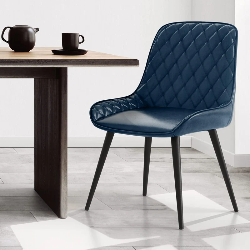 Sedia da pranzo Ecopelle Anticata - Lincoln Blu