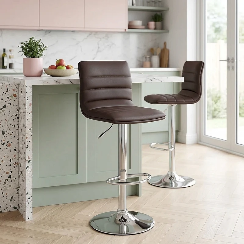 Sgabello Ecopelle Cromato - Linear Marrone