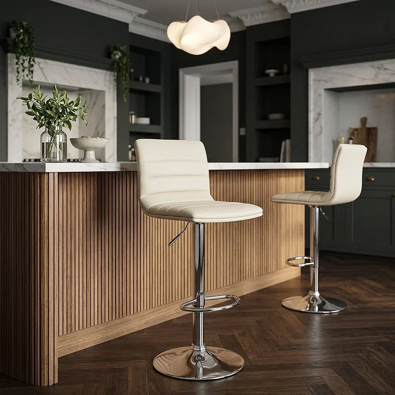 Sgabello Ecopelle Cromato - Linear Crema