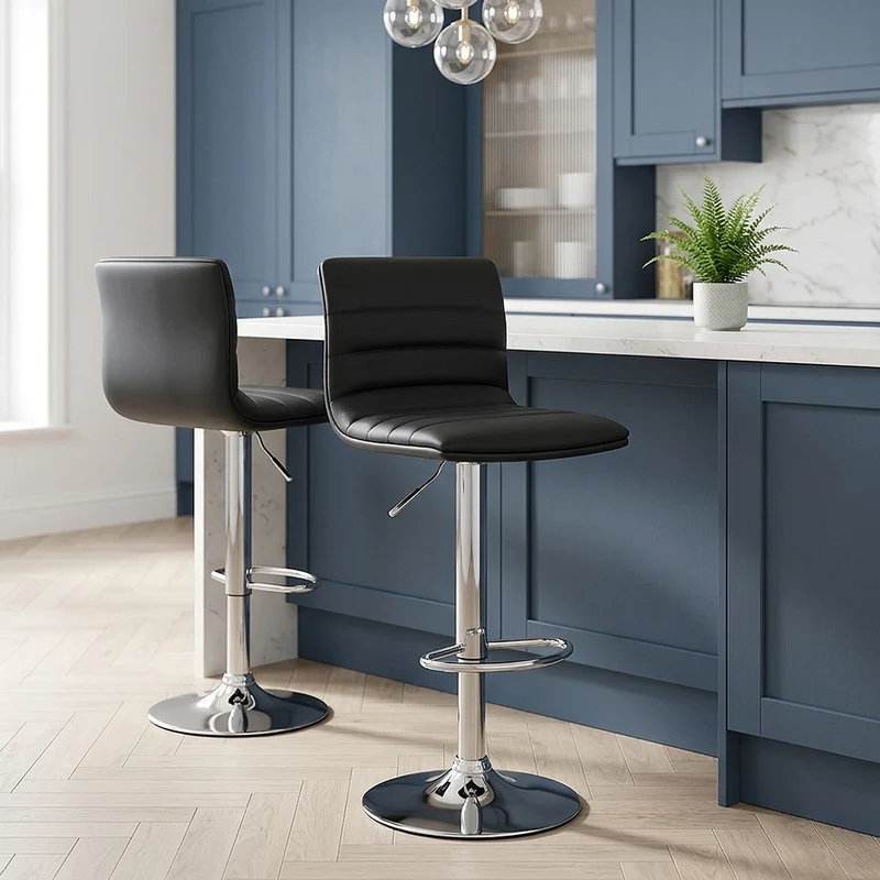 Sgabello Ecopelle Cromato - Linear Nero