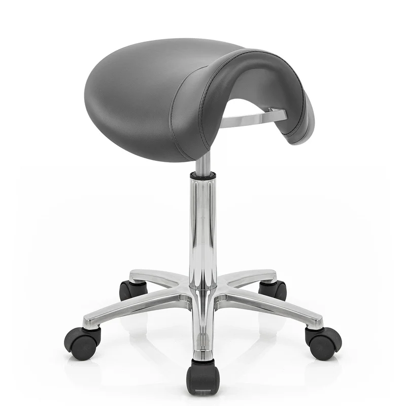Sgabello con rotelle Ecopelle Cromato - Deluxe Saddle Grigio