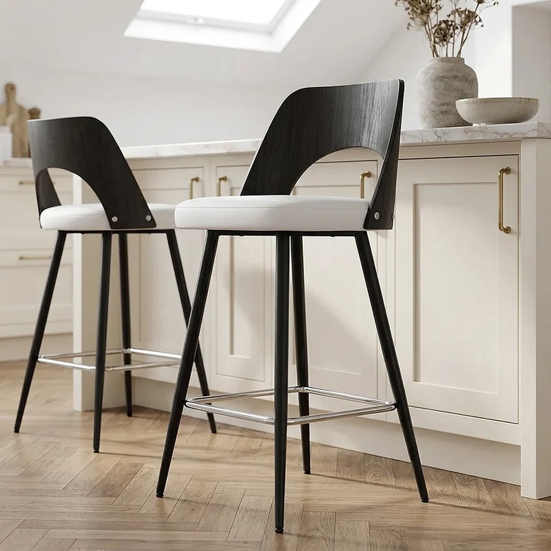 Sgabello Legno Nero Ecopelle - Leo Bianco