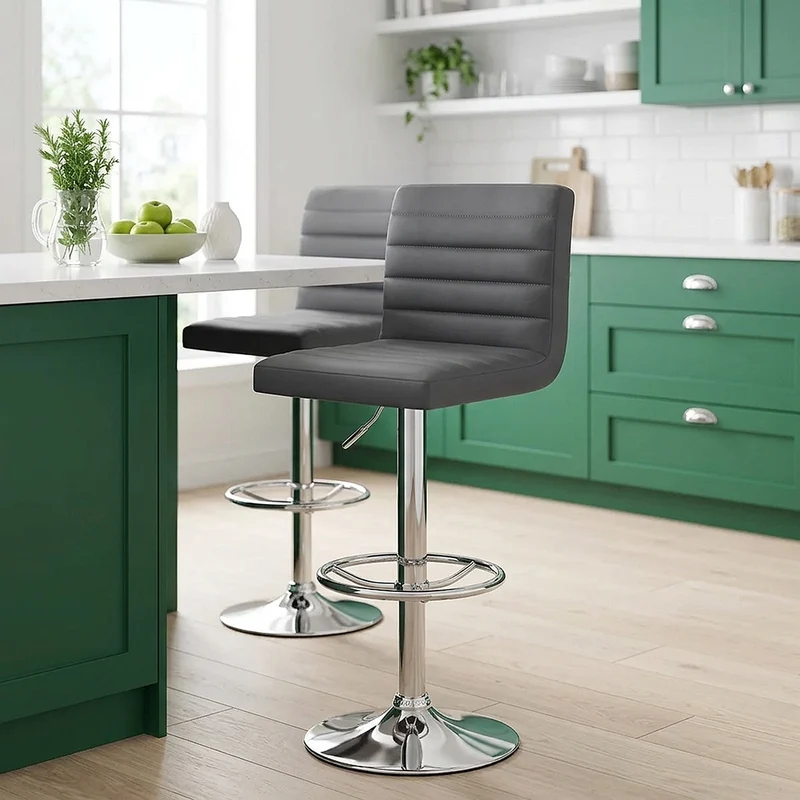 Sgabello Ecopelle Cromato - Mint Grigio