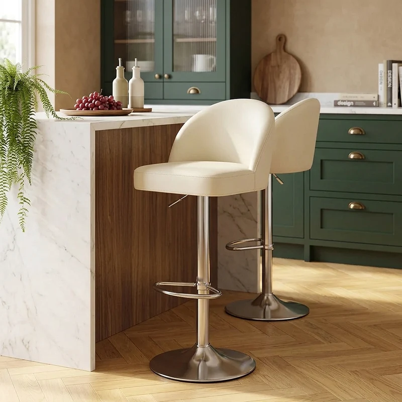 Sgabello Ecopelle Cromo Satinato - Mimi Crema