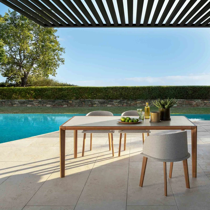 Outdoor Wood and Marble Dining Table CLEOSOFT/WOOD by Marco Acerbis for Talenti