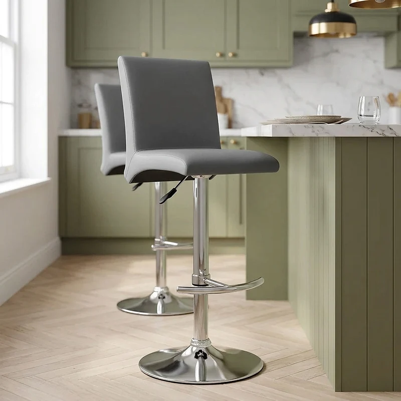 Sgabello Ecopelle Cromato - Deluxe High Back Grigio
