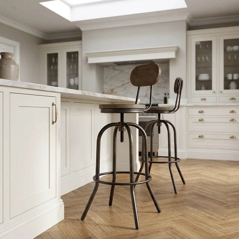 Sgabello Legno Scuro Acciaio - Vintage Swivel Legno