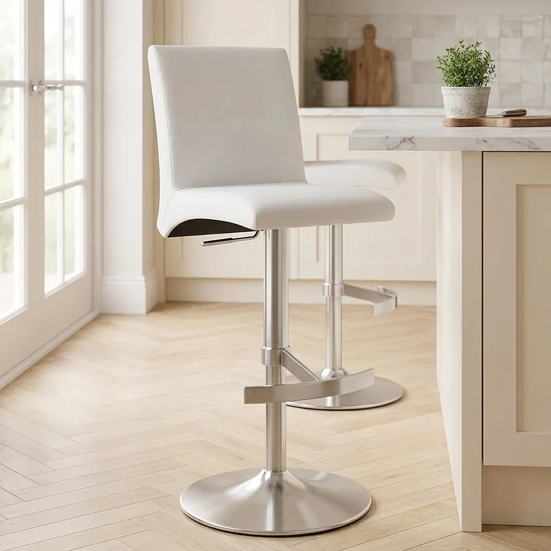 Sgabello Ecopelle Cromo Satinato - Deluxe High Back Bianco