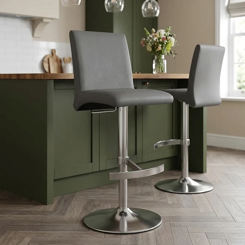 Sgabello Ecopelle Cromo Satinato - Deluxe High Back Grigio