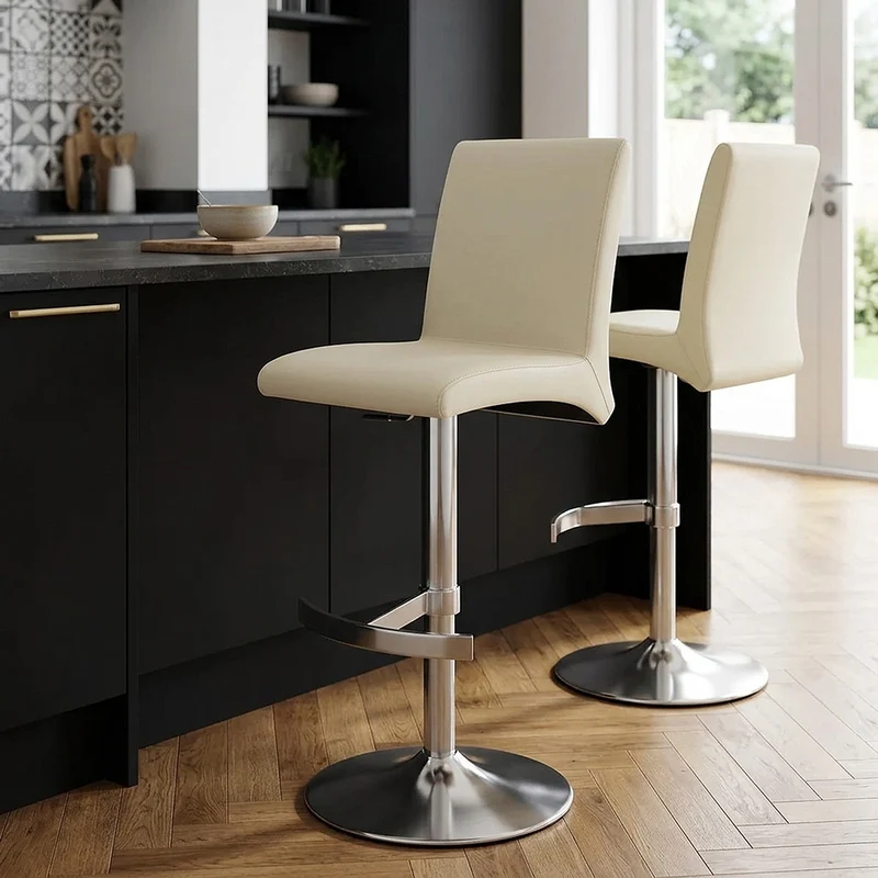 Sgabello Ecopelle Cromo Satinato - Deluxe High Back Crema