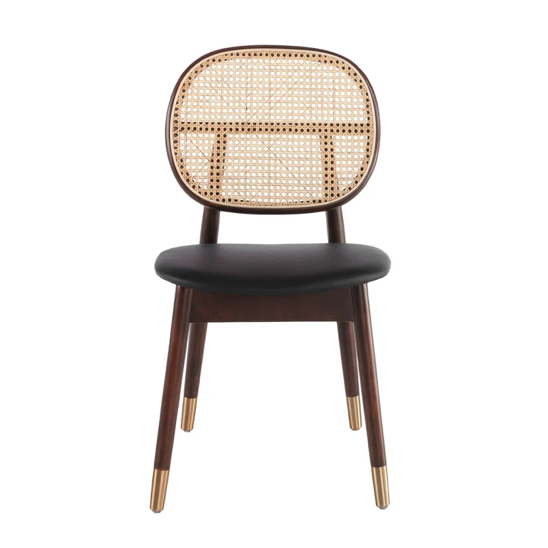 Sedia in rattan ed ecopelle nera