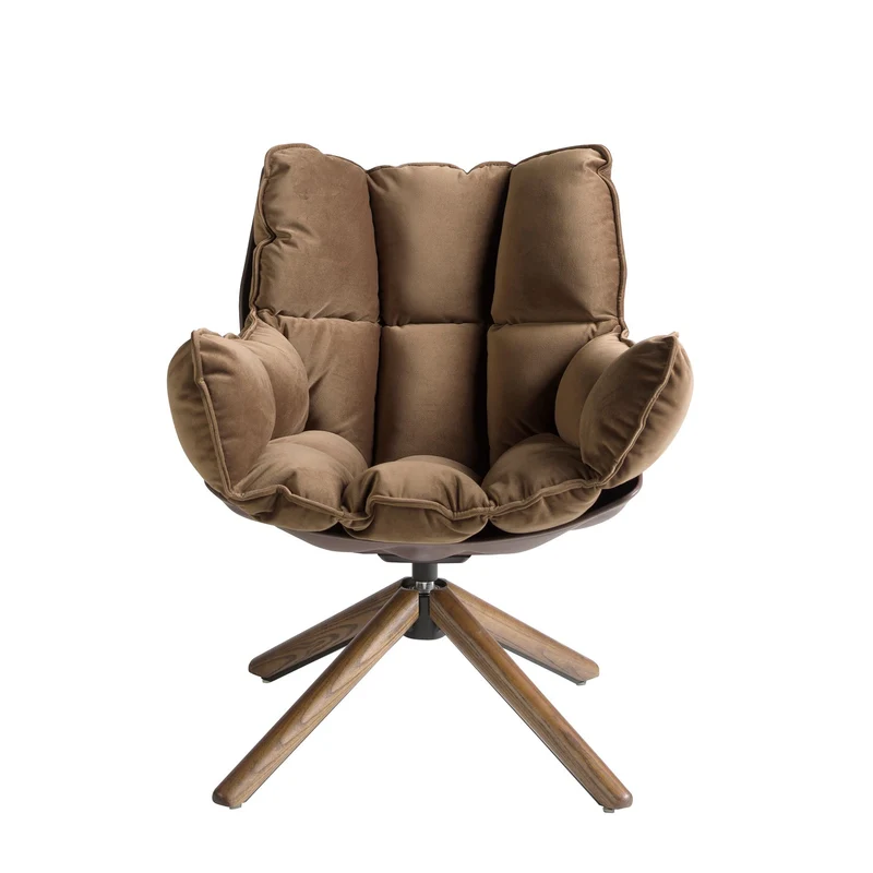Poltrona girevole in velluto marrone e pvc marrone