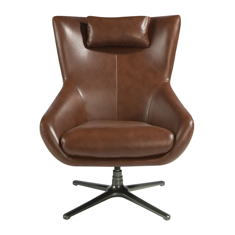 Poltrona girevole in pelle marrone cognac
