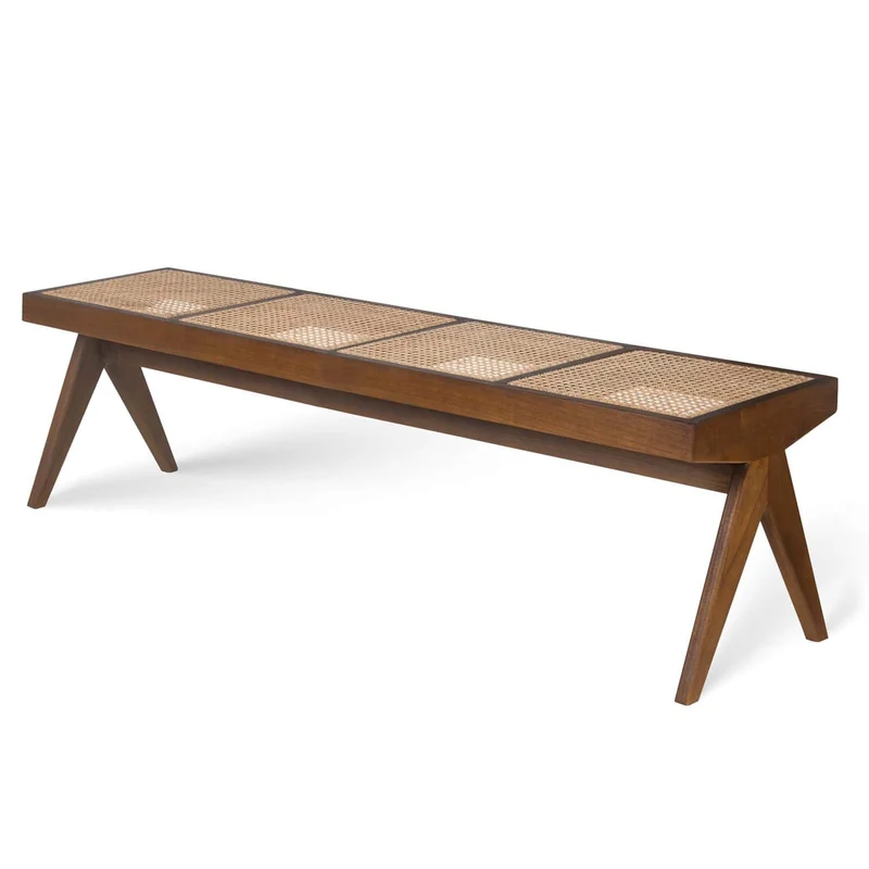 Panca in rattan B.T.H. Flats 4 - Dark Brown - Pierre Jeanneret