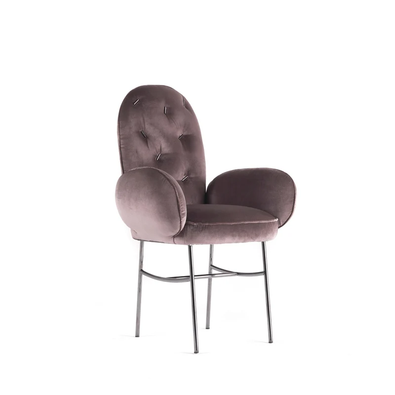Upholstered Velvet Chair with Armrests TTEMIC by Matteo Cibic