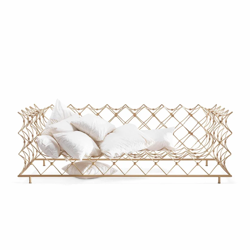Two-Seater Wire Sofa Gold ORAURO by Emanuele Magini - Limited Edition
