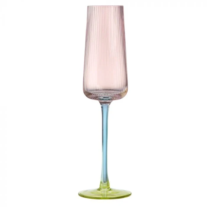Set 6 flute multicolor in vetro rosa azzurro verde 220 ml
