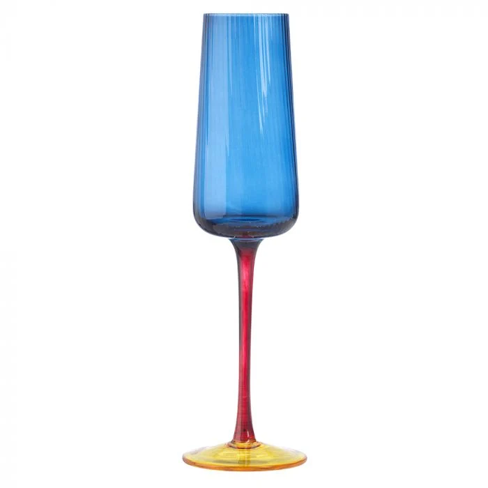 Set 6 flute multicolor in vetro rosso blu giallo 220 ml