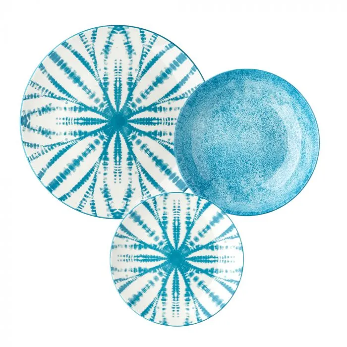 Servizio di piatti da tavola in ceramica azzurra 18 pz