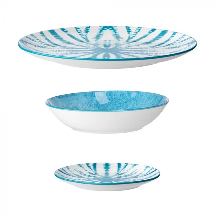 Servizio di piatti da tavola in ceramica azzurra 18 pz