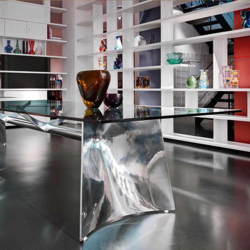 Crystal and Aluminum Table FRATINO by Jeff Miller for Baleri Italia