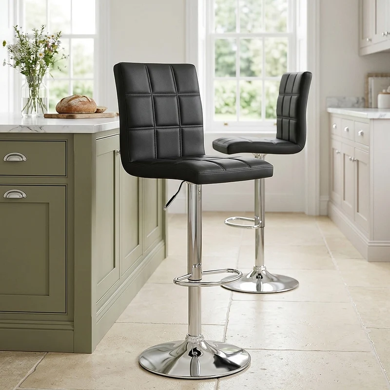 Sgabello Ecopelle Cromato - Criss Cross Nero