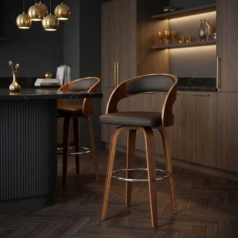 Sgabello Ecopelle Legno - Alicia Marrone