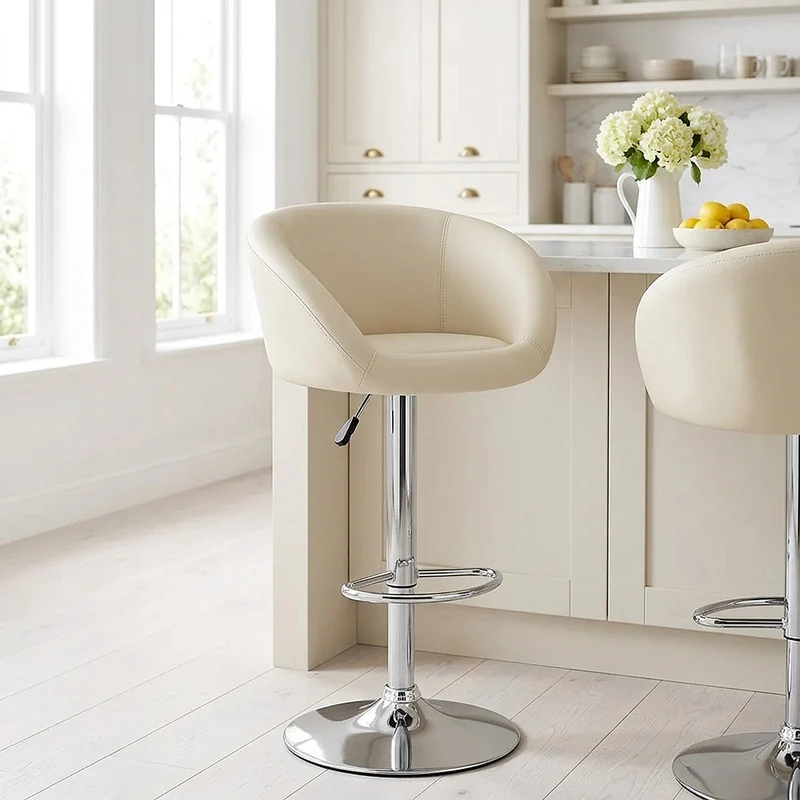 Sgabello Ecopelle Cromato - Eclipse Crema