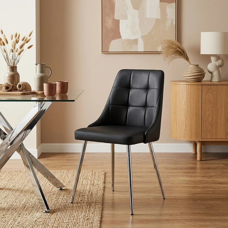 Sedia Ecopelle Cromato - Shanghai Nero