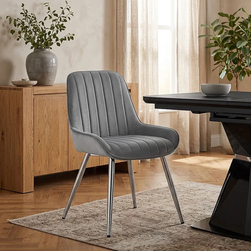 Sedia Velluto Cromata - Mustang Grigio scuro