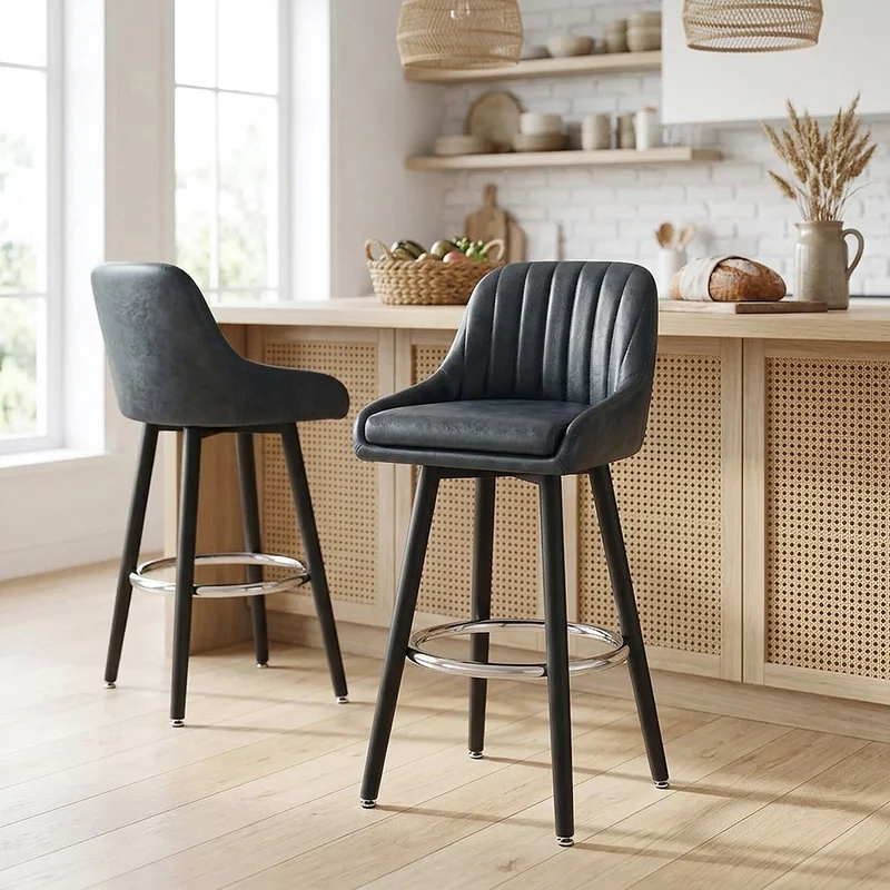 Sgabello Ecopelle Antica Legno - Hamilton Blu Scuro