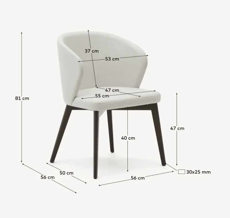Sedia Darice in ciniglia beige e legno di faggio massiccio con finitura in noce FSC 100%