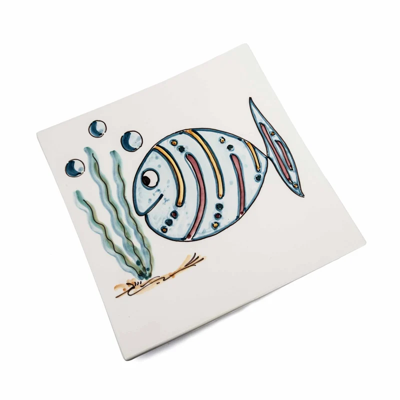 Square Ceramic Plate PESCI by Improntabarre