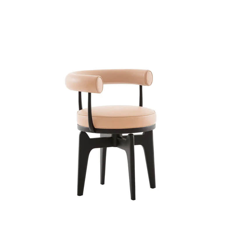 Wood and Leather Swivel Chair INDOCHINE by Charlotte Perriand for Cassina