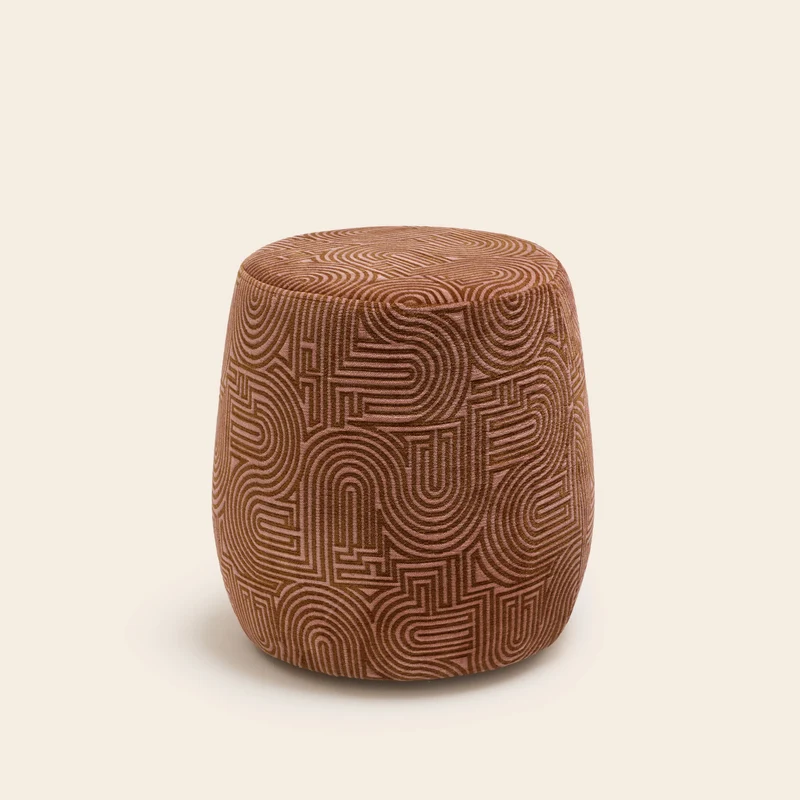 Pouf LEAH klark pêche rosé et caramel