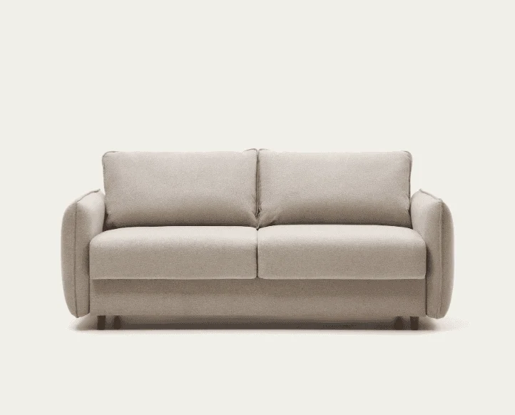 Divano letto Carlota 2 posti in ciniglia beige 140 cm