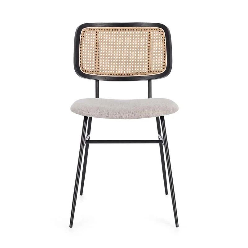 Set 2 Sedia Winnie in rattan e tessuto naturale