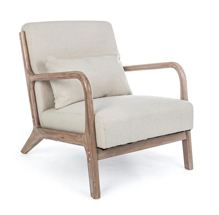 Poltrona Portogallo in tessuto sabbia e struttura in legno 66x85cm