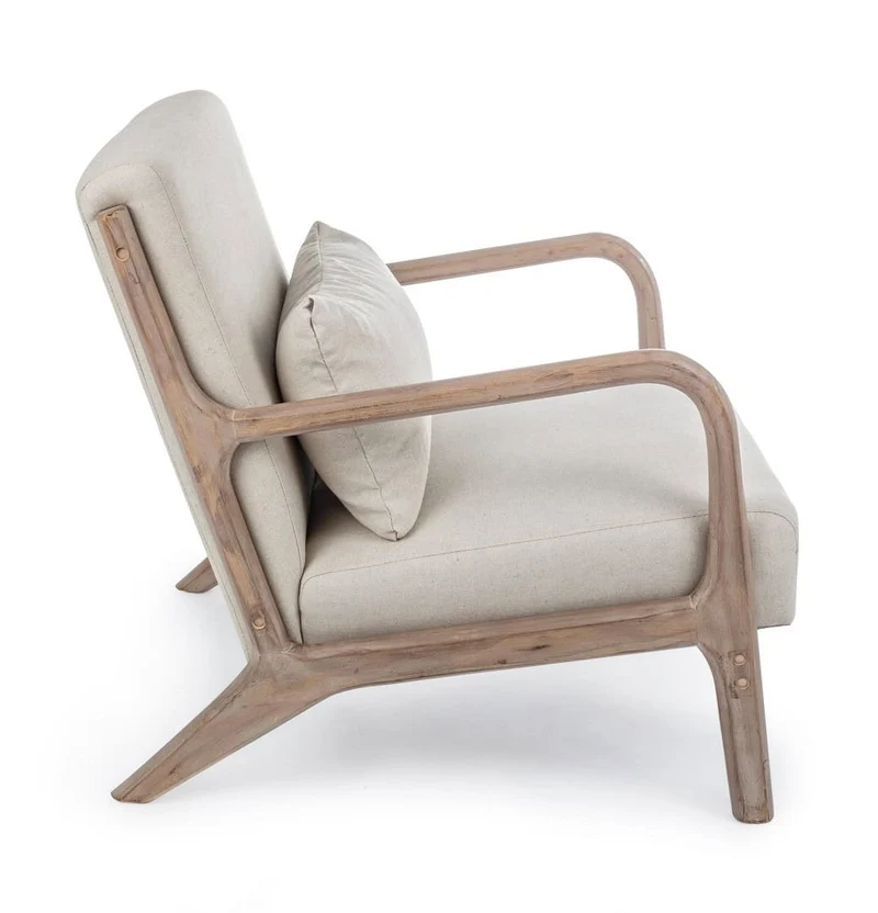 Poltrona Portogallo in tessuto sabbia e struttura in legno 66x85cm