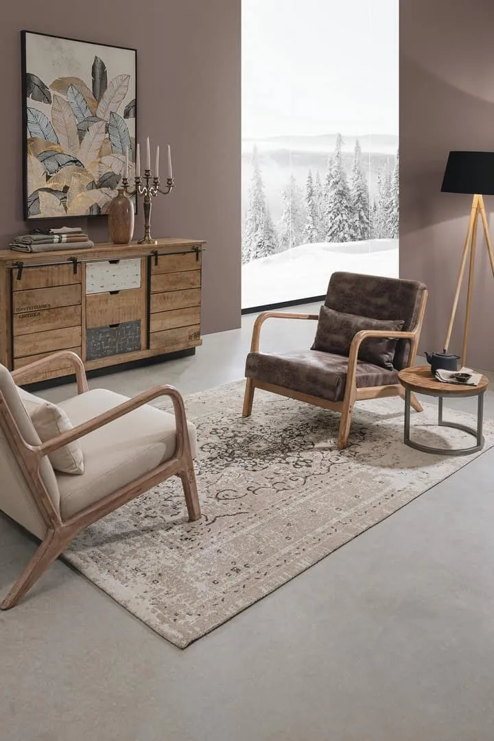 Poltrona Portogallo in tessuto sabbia e struttura in legno 66x85cm