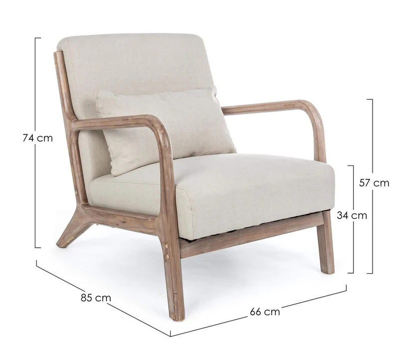 Poltrona Portogallo in tessuto sabbia e struttura in legno 66x85cm