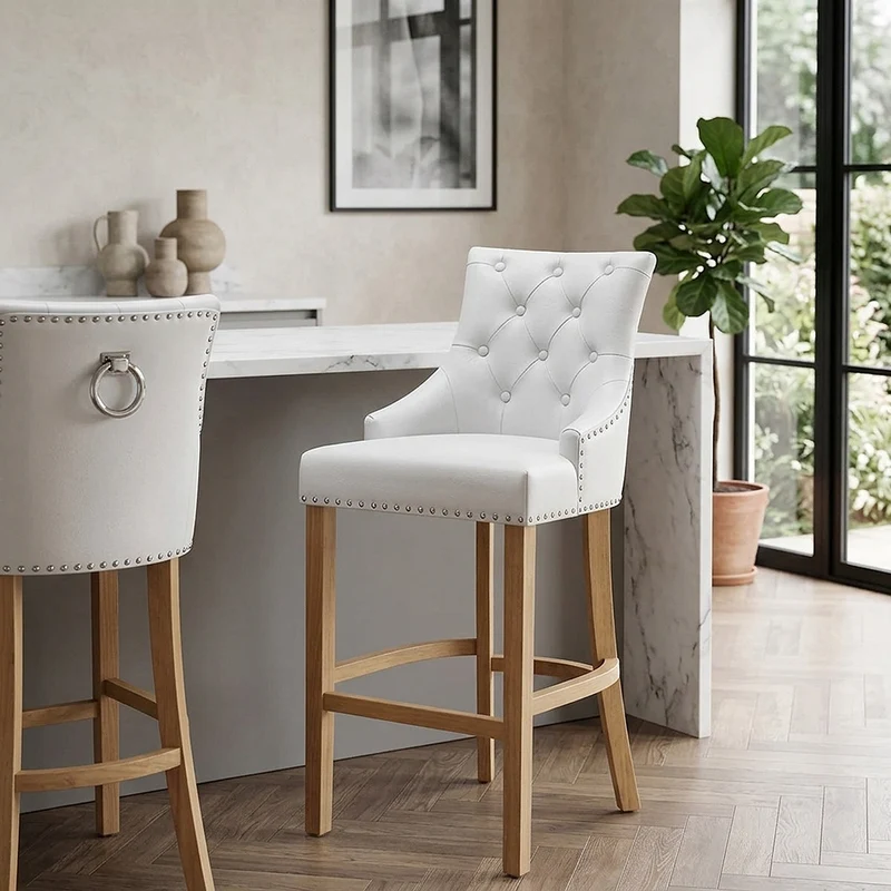 Sgabello Pelle Rigenerata Quercia - Ascot Bianco