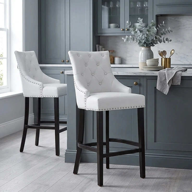 Sgabello Pelle Rigenerata Legno - Ascot Bianco