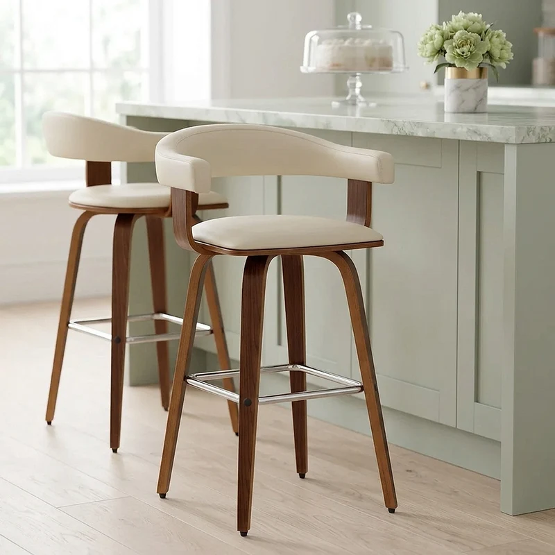Sgabello Ecopelle Legno - Ontario Crema