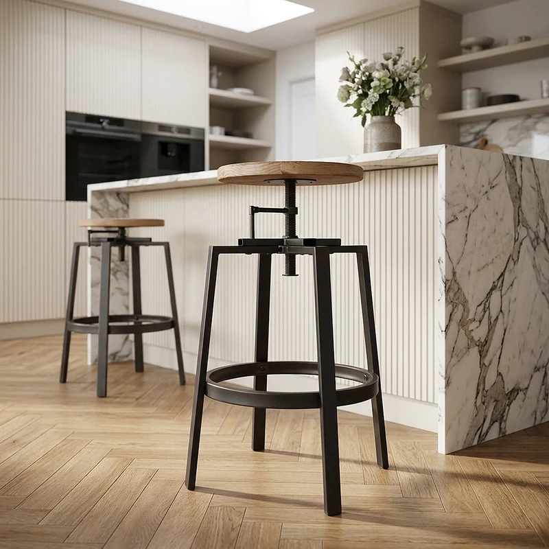 Sgabello Legno Chiaro Acciaio - Industrial Turner Legno