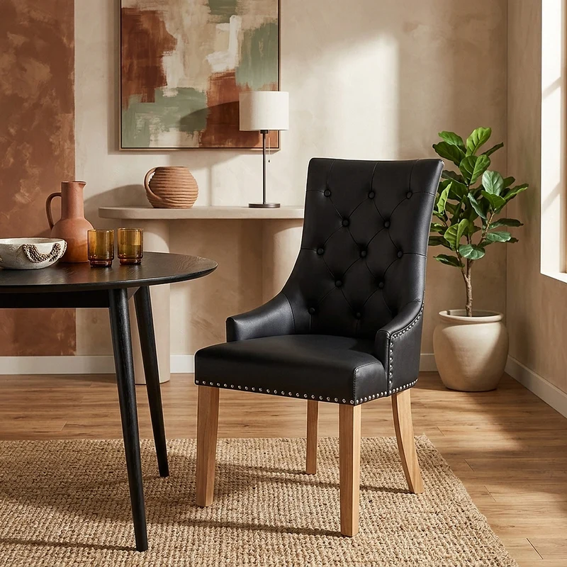 Sedia Pelle Rigenerata Quercia - Ascot Nero