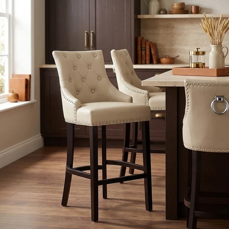 Sgabello Pelle Rigenerata Legno - Ascot Crema