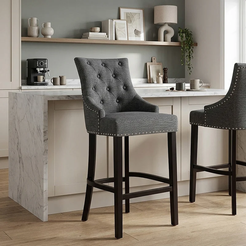 Sgabello Tessuto Legno - Ascot Grigio scuro